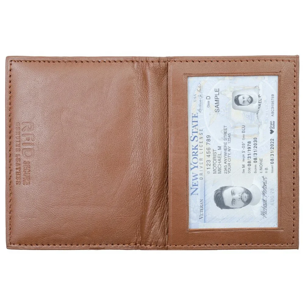 Men Genuine Leather ID window Credit Card Holder with RFID Blocking